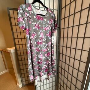 NWT LuLaRoe Carly Floral Gray and Pink High Low Swing Dress
